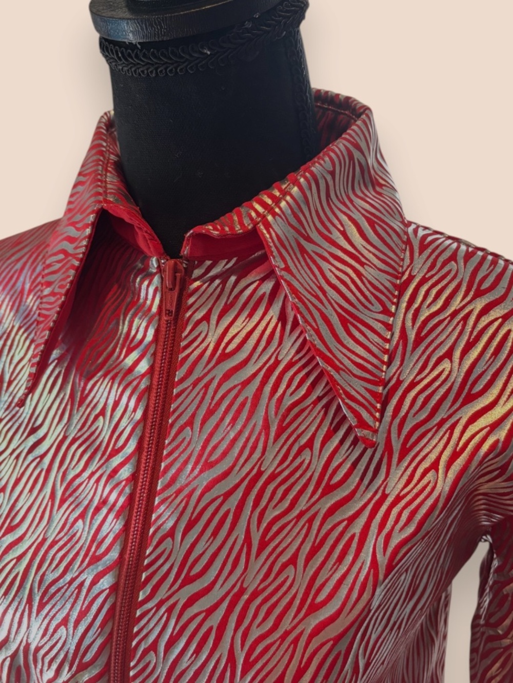 1990 TuffRider Metallic Zebra Print Zip-Up Jacket